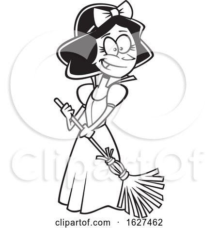 Cartoon Black and White Snow White Sweeping by toonaday