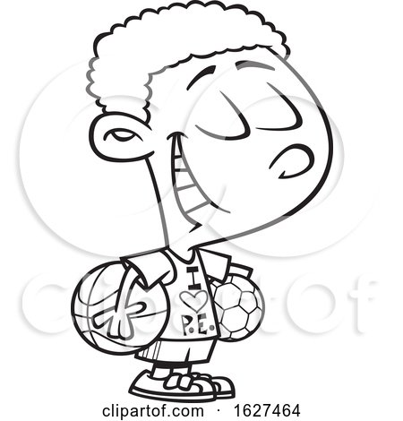 Cartoon Black and White Black Boy Wearing an I Love PE Shirt by toonaday