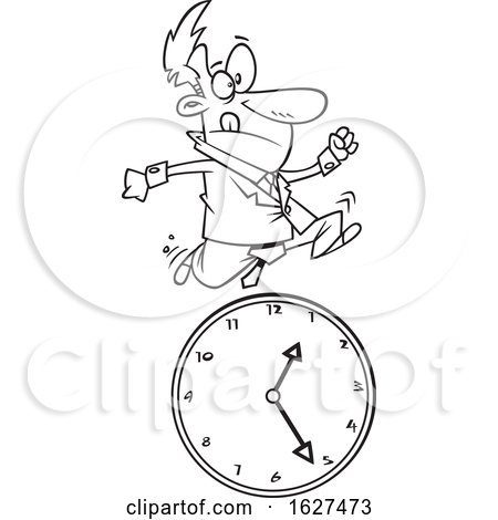 Cartoon Black and White Business Man Running over a Clock by toonaday