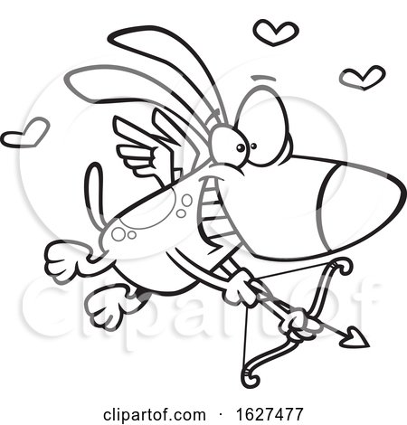 Cartoon Black and White Dog Cupid Aiming a Valentines Day Arrow by toonaday