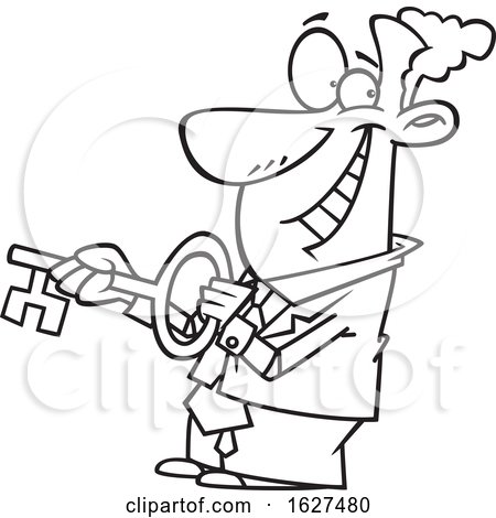 Cartoon Black and White Black Business Man Holding a Key to a City by toonaday
