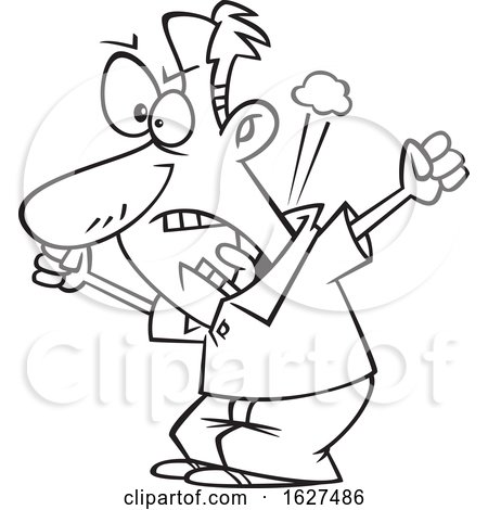 Cartoon Black and White Hot Collar Man Screaming by toonaday