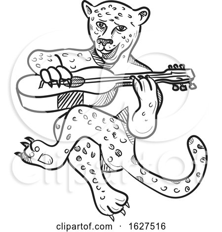 Happy Leopard Playing Acoustic Guitar Cartoon by patrimonio