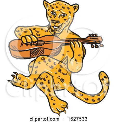 Happy Jaguar Playing Acoustic Guitar Cartoon by patrimonio
