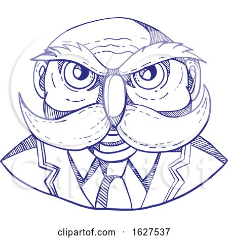 Angry Owl Man Mustache Doodle by patrimonio