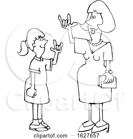 Cartoon Black and White Teacher Having a Conversation with a Student in American Sign Language by djart