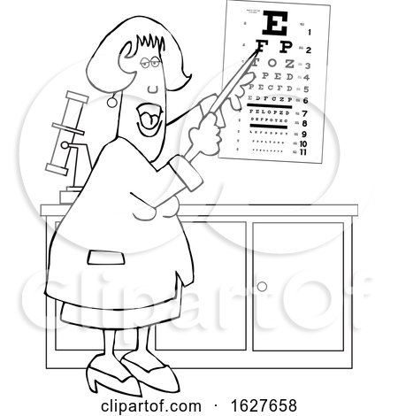Cartoon Black and White Female Eye Doctor Pointing to a Chart by djart
