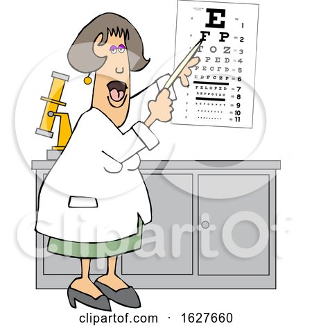 Cartoon Female Eye Doctor Pointing to a Chart by djart