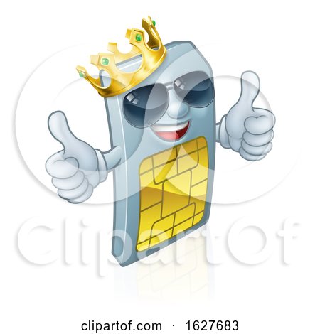 Sim Card King Cool Mobile Phone Cartoon Mascot by AtStockIllustration