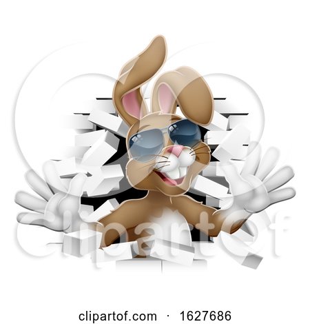 Cool Easter Bunny Rabbit in Shades Breaking Wall by AtStockIllustration