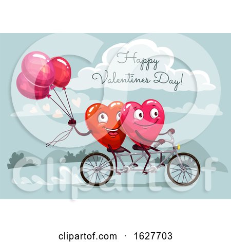 Valentines Day Heart Couple Riding a Tandem Bike by Vector Tradition SM