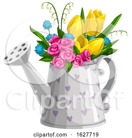 Valentines Day Heart Patterned Watering Can Floral Bouquet by Vector Tradition SM