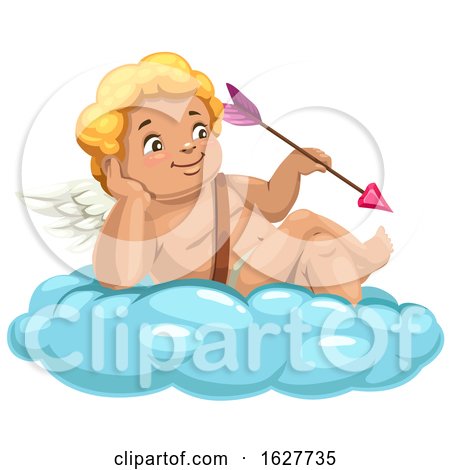 Valentines Day Cupid Holding an Arrow on a Cloud by Vector Tradition SM
