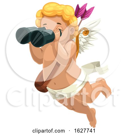 Valentines Day Cupid Looking Through Binoculars by Vector Tradition SM