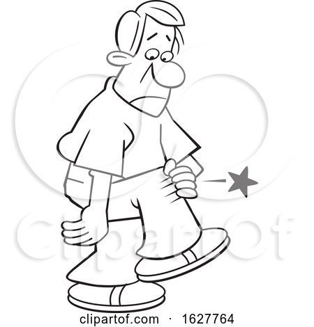 Cartoon Black and White Man with Knee Pain by Johnny Sajem