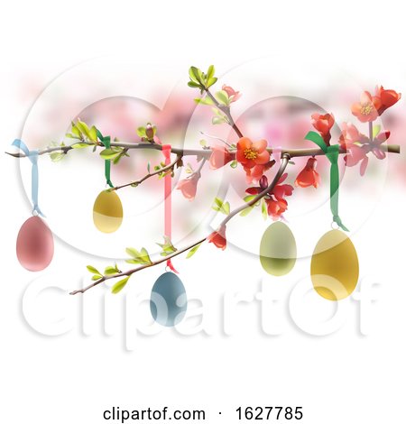Suspended Colorful Easter Eggs on a Spring Branch by dero