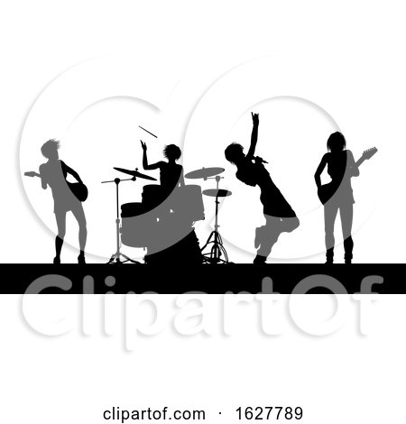 Female Music Band Concert Silhouettes by AtStockIllustration