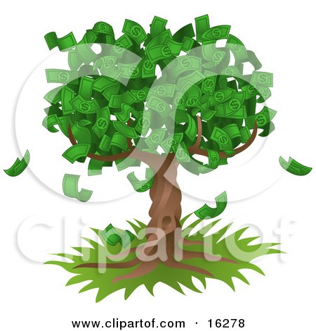  Tree Growing An Abundant Amount Of Dollar Bills, Symbolising Environmental Expenses, Trust Funds, Riches, Etc Clipart Illustration by AtStockIllustration