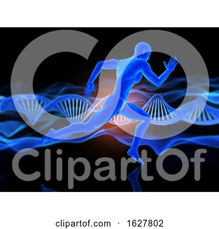 3D Medical Background with Running Male Figure on DNA Strands by KJ Pargeter