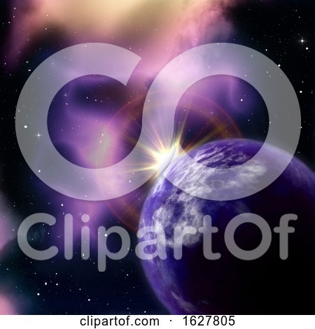 3D Space Background with Sun Rising Behind Fictional Planet by KJ Pargeter