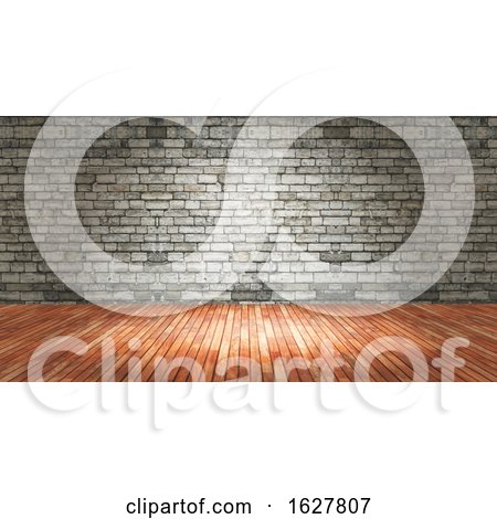 3D Grunge Interior with Brick Wall and Wood Floor by KJ Pargeter