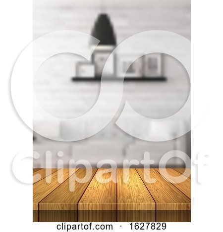 Wooden Table Looking out to a Defocussed Room by KJ Pargeter