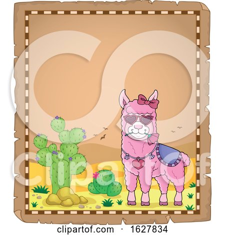 Parchment Border with a Pink Valentine Llama by visekart