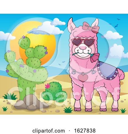 Pink Valentine Llama by a Cactus by visekart