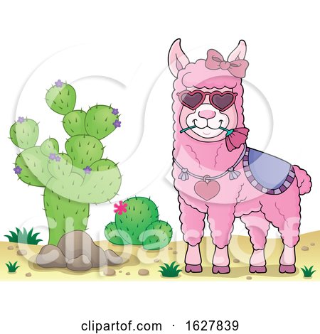 Pink Valentine Llama by a Cactus by visekart