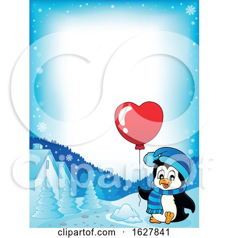 Border of a Valentines Day Penguin with a Heart Balloon by visekart