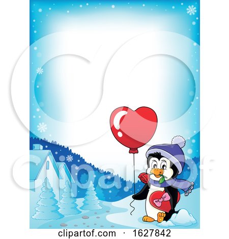 Border of a Valentines Day Penguin with a Heart Balloon by visekart