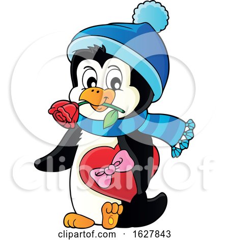 Valentines Day Penguin with a Rose and Candy Box by visekart