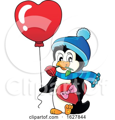 Valentines Day Penguin with a Heart Balloon by visekart