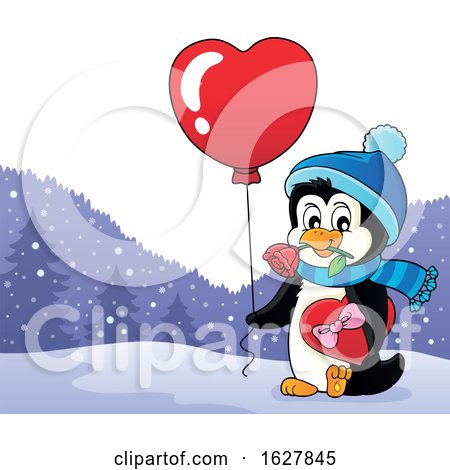Valentines Day Penguin with a Heart Balloon by visekart