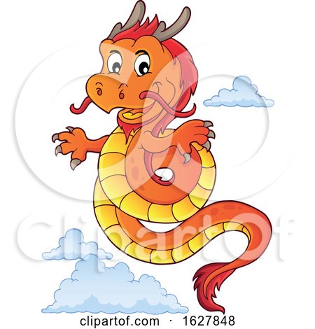 Red Orange and Yellow Chinese Dragon and Clouds by visekart