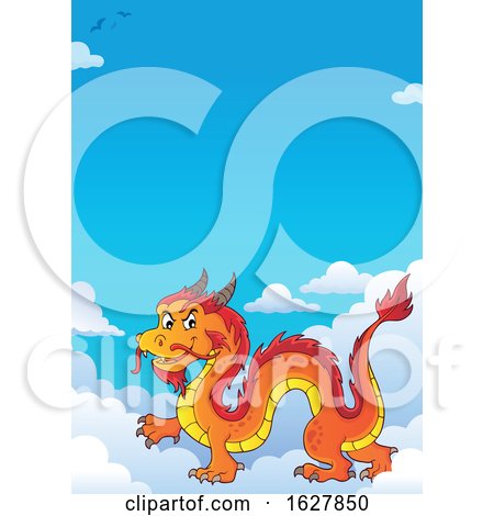 Red Orange and Yellow Chinese Dragon in the Sky by visekart