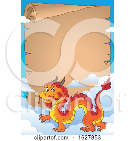 Red Orange and Yellow Chinese Dragon Parchment Border by visekart