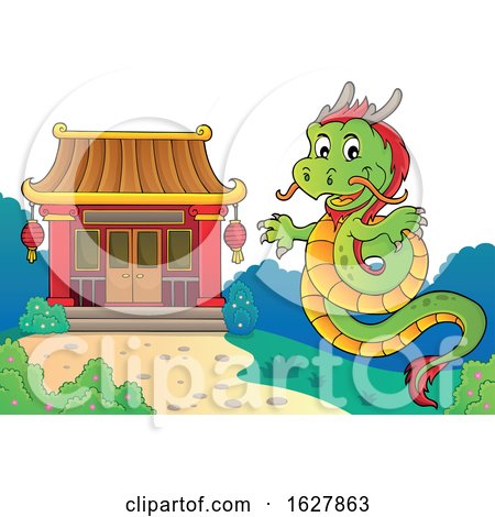 Chinese Dragon by a Temple by visekart