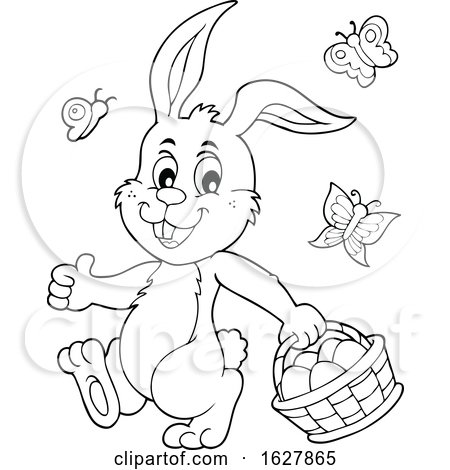 Black and White Easter Bunny Carrying a Basket of Eggs by visekart