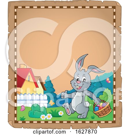 Parchment Border of an Easter Bunny Carrying a Basket of Eggs by visekart