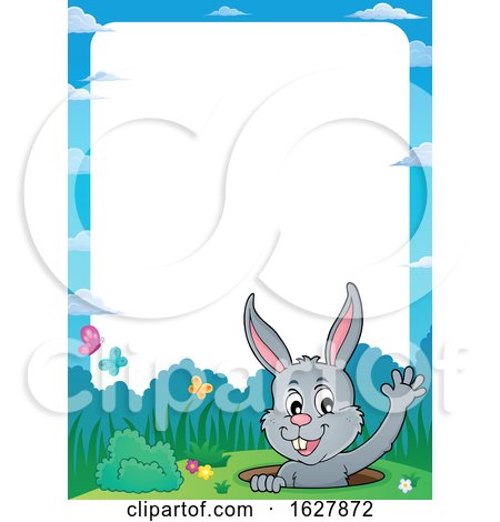 Border of an Easter Bunny Waving from a Hole by visekart