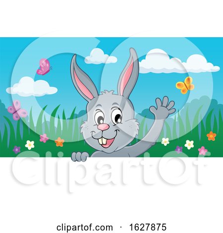 Easter Bunny Waving over a Sign by visekart