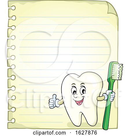 Tooth Mascot Holding a Brush over Ruled Paper by visekart