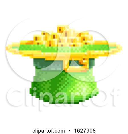 St Patricks Day Leprechaun Hat Pixel Art Icon by AtStockIllustration