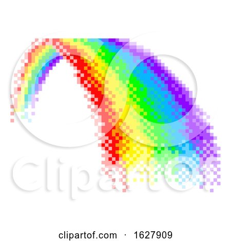 Rainbow Pixel Art 8 Bit Arcade Video Game Icon by AtStockIllustration