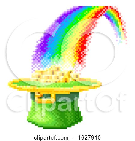 Leprechaun Hat Rainbow 8 Bit Pixel Art Icon by AtStockIllustration