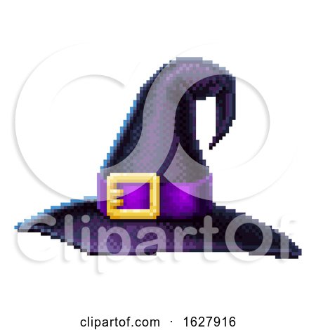 Witches Hat 8 Bit Arcade Video Game Pixel Art by AtStockIllustration