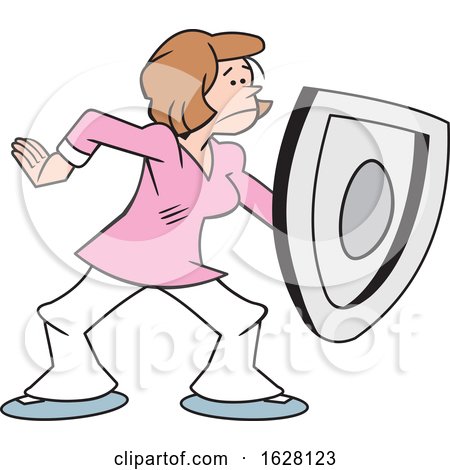 Cartoon White Woman on Guard and Protecting with a Shield by Johnny Sajem