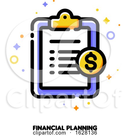 Icon of Clipboard with Golden Dollar Coin for Financial Planning Concept. Flat Filled Outline Style. Pixel Perfect 64x64. Editable Stroke by elena