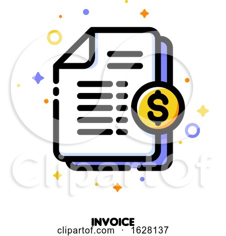 Icon of Paper Bank Document with Golden Dollar Coin for Invoice or Bill Concept. Flat Filled Outline Style. Pixel Perfect 64x64. Editable Stroke by elena